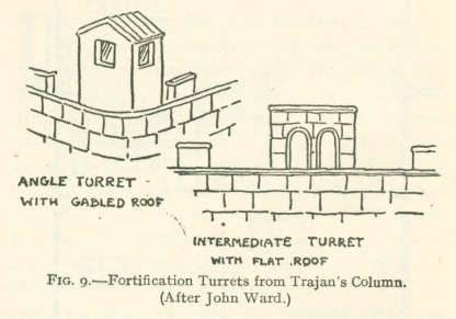 Fig. 9.--Fortification Turrets from Trajan's Column. (After John Ward.)