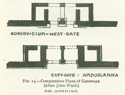 Fig. 14.--Comparative Plans of Gateways. (After John Ward.) Scale: 30 feet to 1 inch.