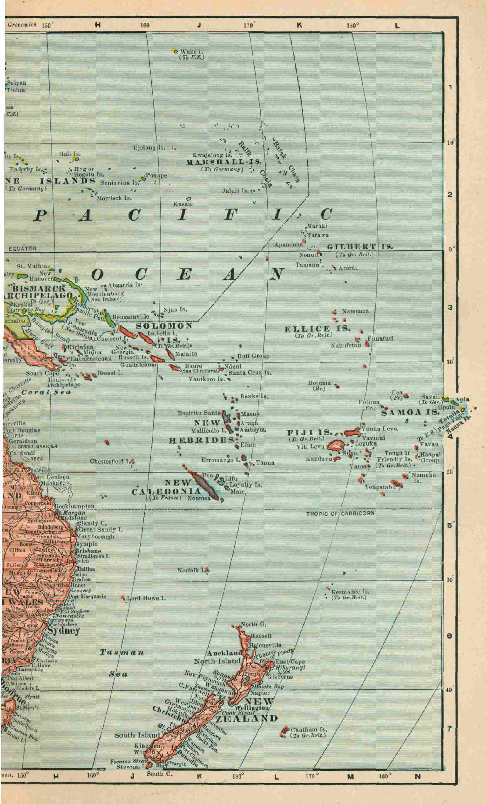Map of Australia and Islands of the Pacific